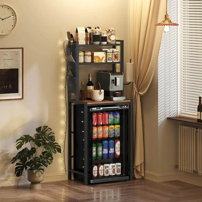 Bakers Rack with Mini Fridge Shelf, 3-Tier Microwave Stand, Coffee Bar Station with Paper Holder