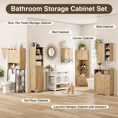 adjustable shelf rattan toilet storage cabinet with ample space and bathroom organizer - Loft&Timber