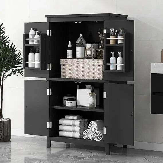 Elegant Bathroom Floor Storage Cabinet, Bathroom Storage Unit, Freestanding Cabinet with 4 Doors (White) - Loft&Timber