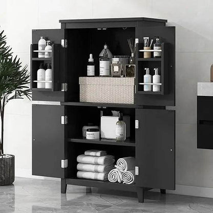 Elegant Bathroom Floor Storage Cabinet, Bathroom Storage Unit, Freestanding Cabinet with 4 Doors (White) - Loft&Timber