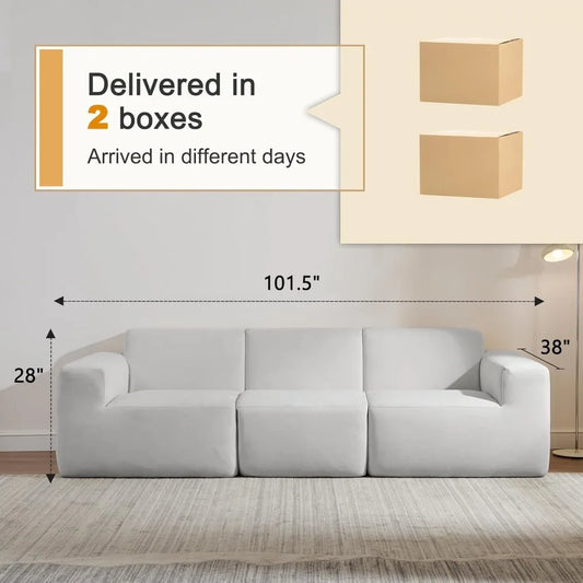 Modular Sectional Sofa, 101" Grey Polyester 3-Seater Couch - Loft&Timber