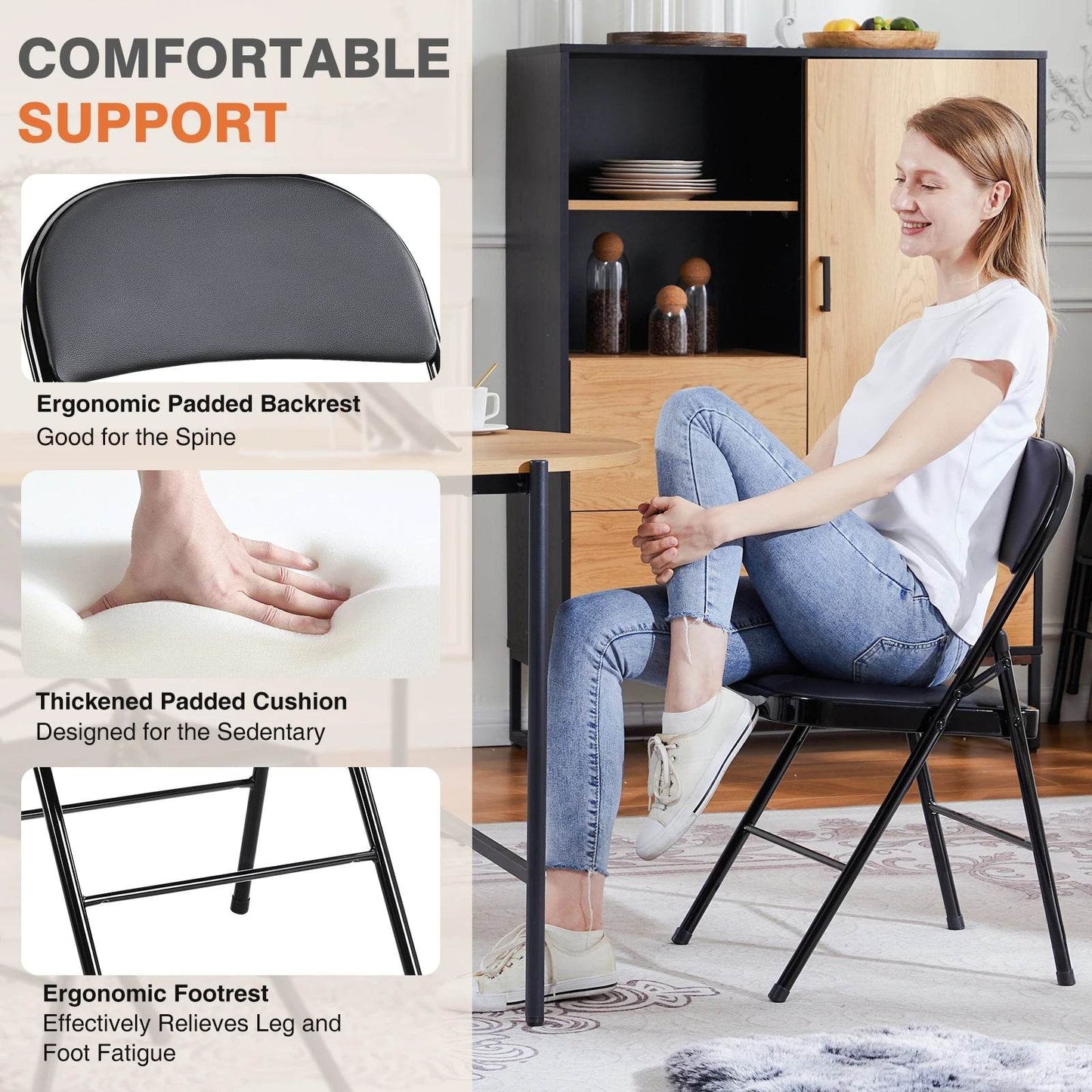 JHK Leather Padded Folding Chair 4 Pack - Loft&Timber