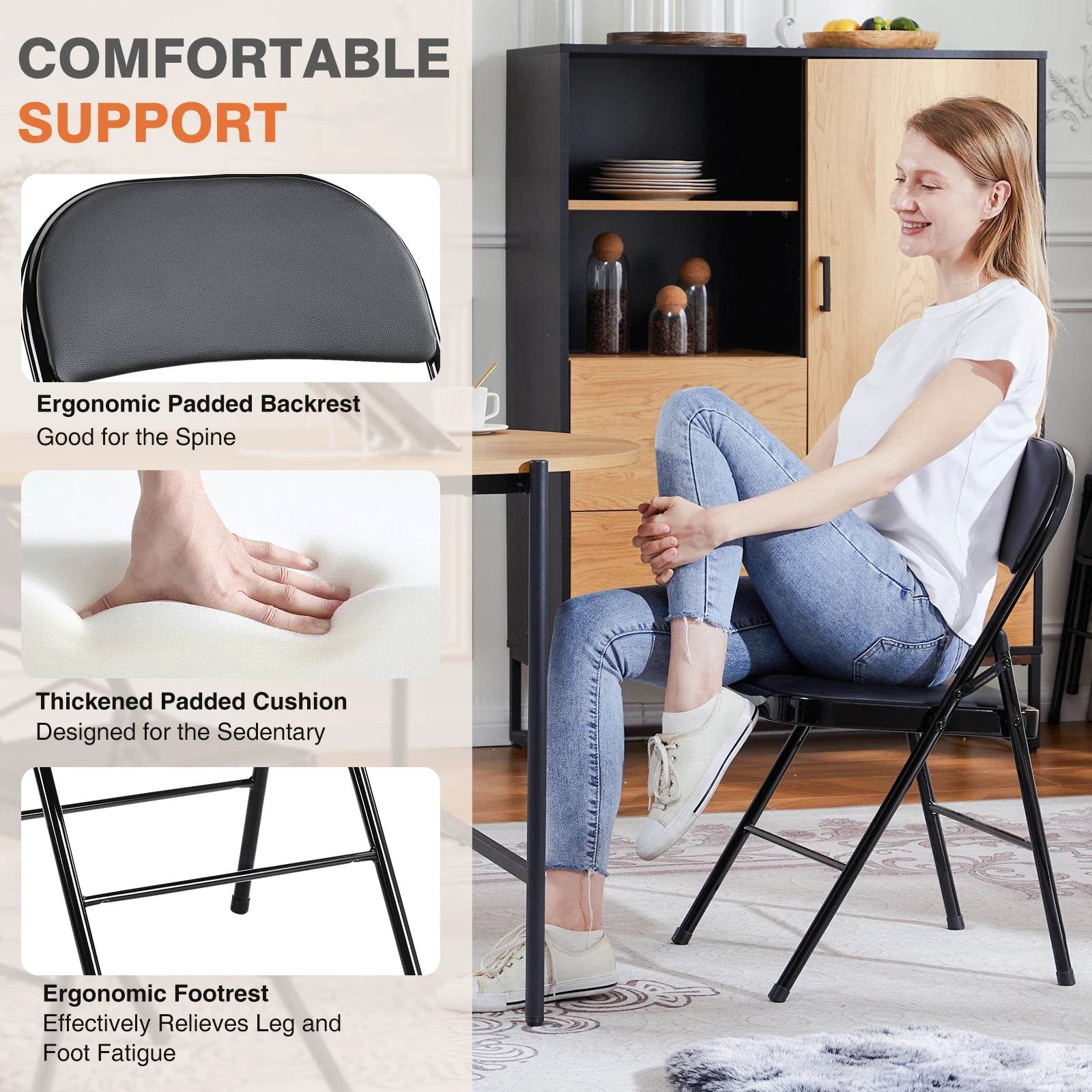 JHK Leather Padded Folding Chair 4 Pack - Loft&Timber