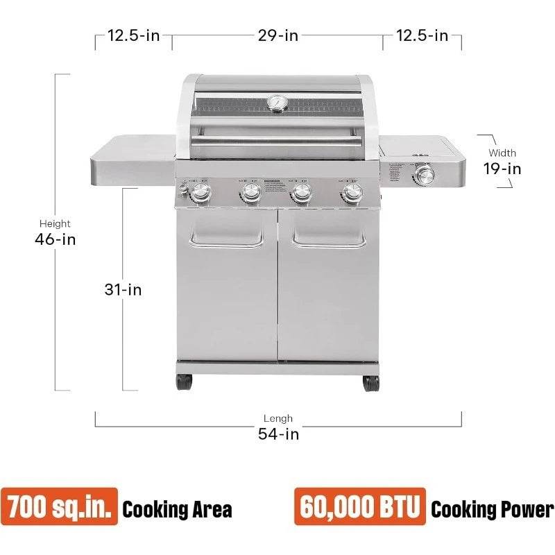 Larger Convertible 4-Burner Natural Gas Grill Stainless Steel Cabinet Style Propane Grills with Conversion Kit - Loft&Timber