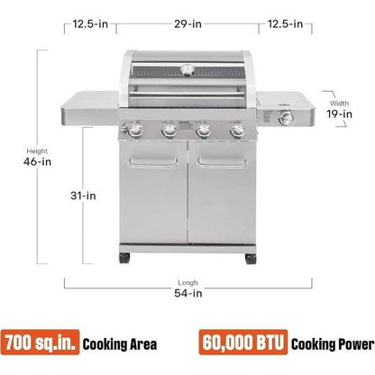 Larger Convertible 4-Burner Natural Gas Grill Stainless Steel Cabinet Style Propane Grills with Conversion Kit - Loft&Timber