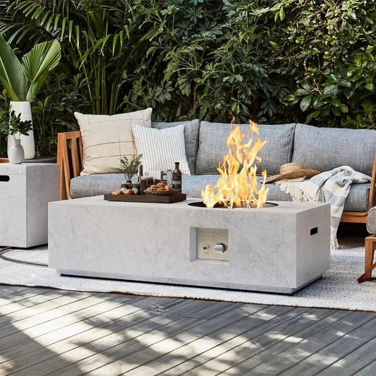 48" Stone-Look Propane Fire Pit with Round Burner - Loft&Timber