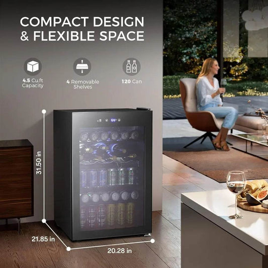 4.5 Cu.ft Beverage Refrigerator and Cooler, 145 Can Mini Fridge Glass Door