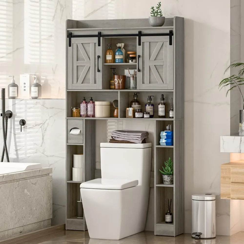farmhouse storage cabinet over toilet with sliding doors, over the toilet storage cabinet, home space-saving toilet rack, for bathroom - Loft&Timber