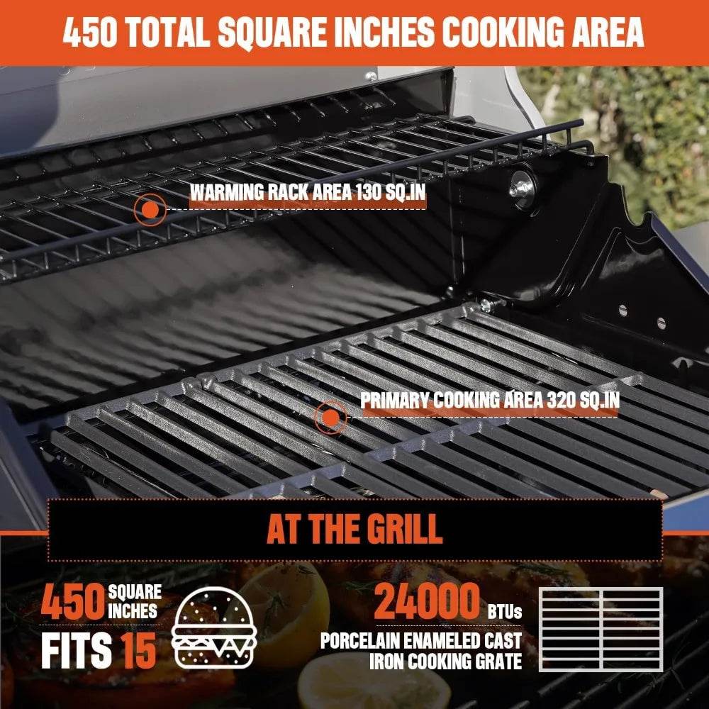 Stainless Steel 2-Burner Propane Gas Grill with Foldable Shelves - Loft&Timber