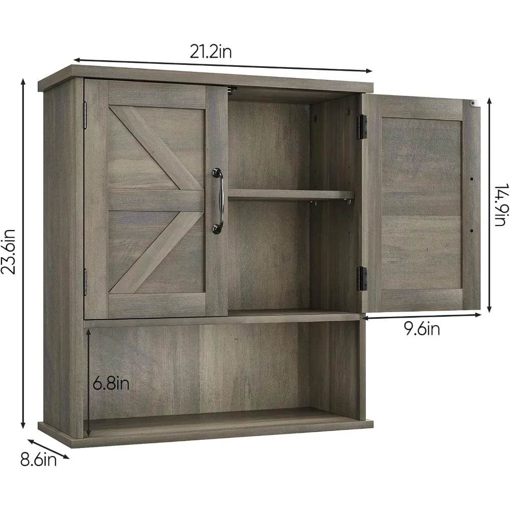 Farmhouse Style Wall-Mounted Bathroom Cabinet with Adjustable Shelves and Barn Door Design - Loft&Timber