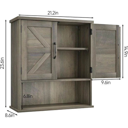 Farmhouse Style Wall-Mounted Bathroom Cabinet with Adjustable Shelves and Barn Door Design - Loft&Timber