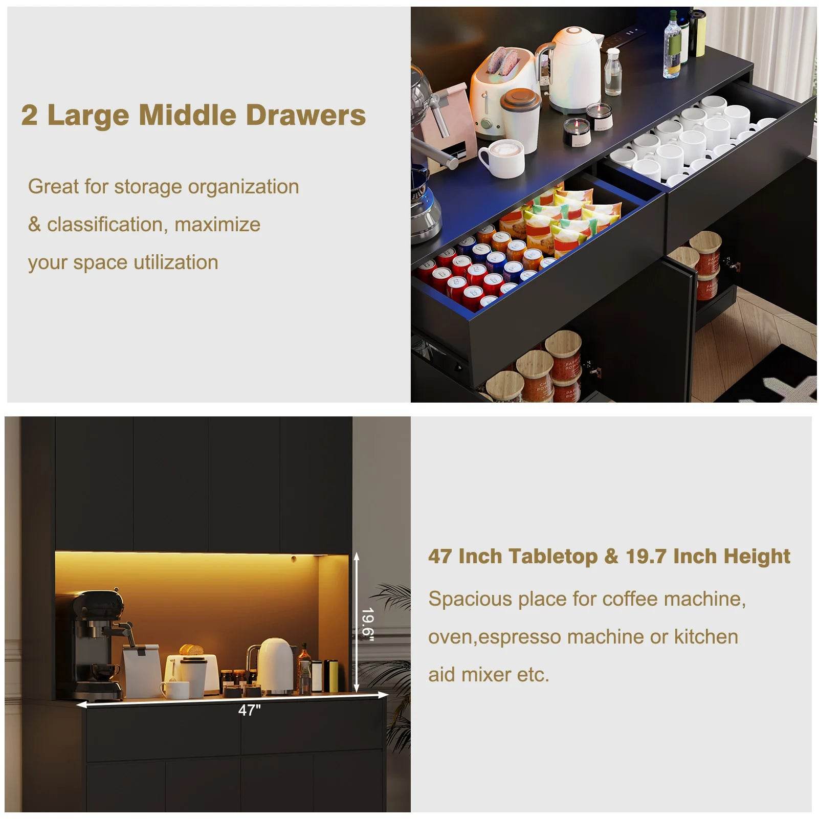 71'' Tall Kitchen Pantry with LED Lights - Loft&Timber