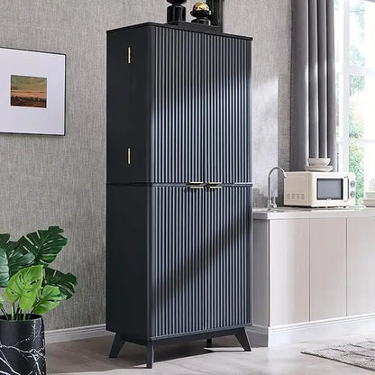 Fluted Kitchen Pantry, 72" Tall Mid Century Modern Storage Cabinet with Adjustable Shelves - Loft&Timber