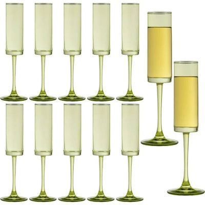 12 Pieces Green Champagne Flutes 6 OZ Straight Sided Wine Glasses Champagne
