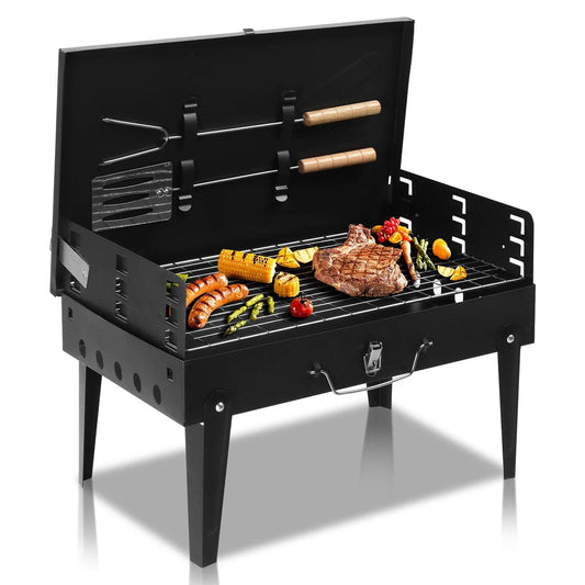 44*27*7cm Portable Square Charcoal Grill Black - Loft&Timber