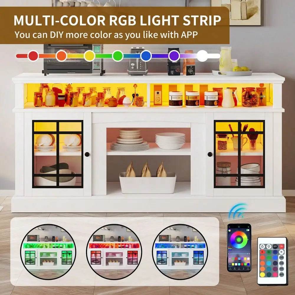 65'' Farmhouse Sideboard Buffet Cabinet with LED Light - Loft&Timber