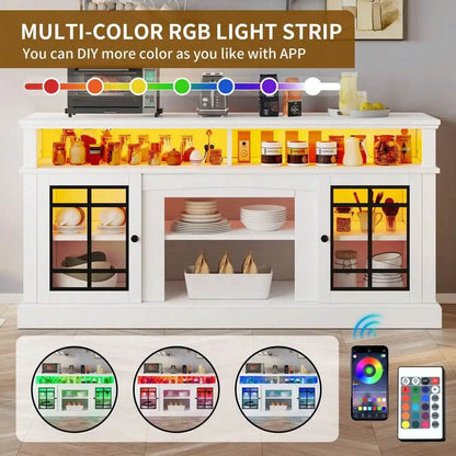 65'' Farmhouse Sideboard Buffet Cabinet with LED Light - Loft&Timber