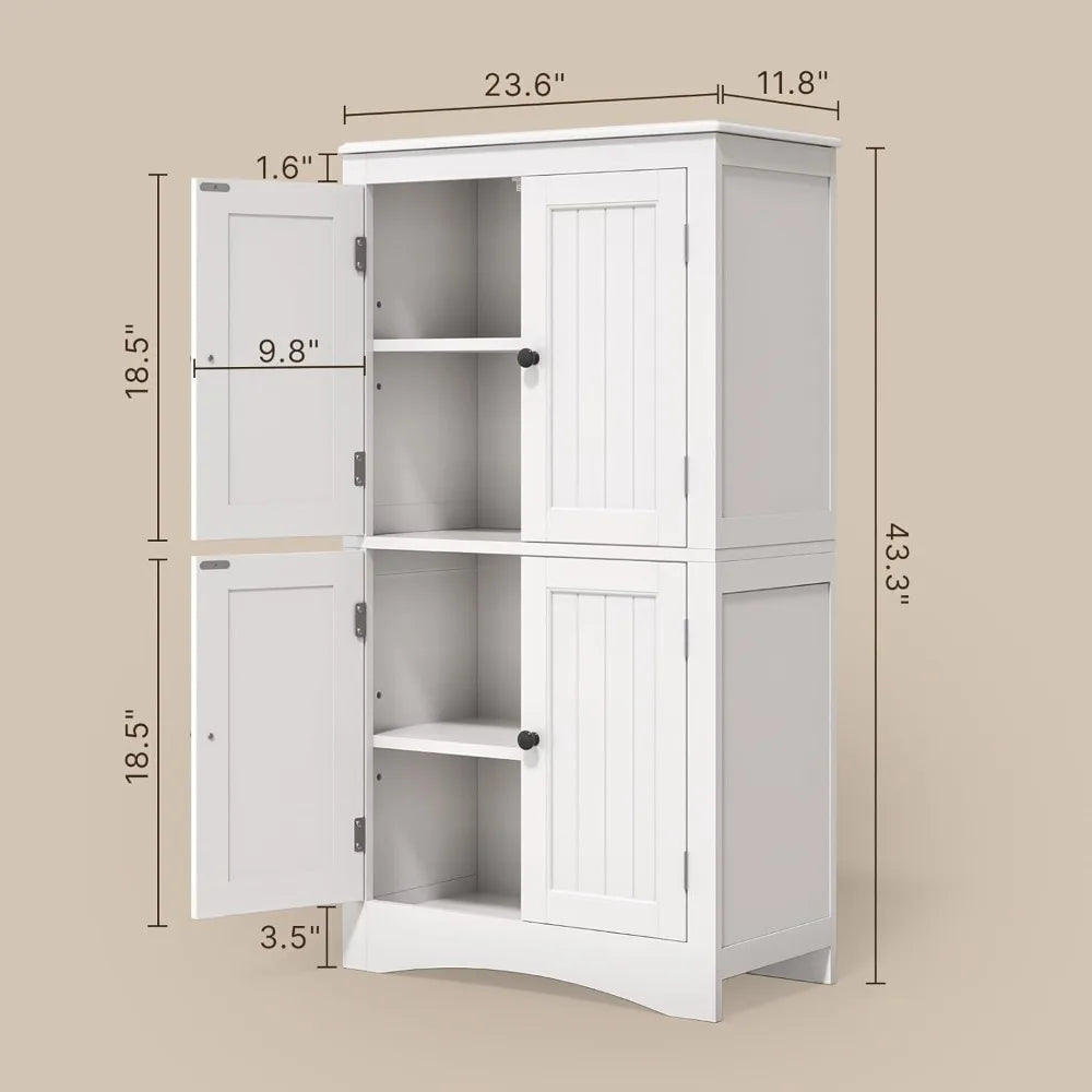 43" Kitchen Pantry Cabinet Storage with Adjustable Shelves and 4 Magnetic Doors - Loft&Timber