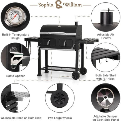 Sophia & William Extra Large Charcoal BBQ Grills with 794 SQ.IN. Cooking Area, Heavy Duty Outdoor Barbecue Grill with 2 Individu - Loft&Timber