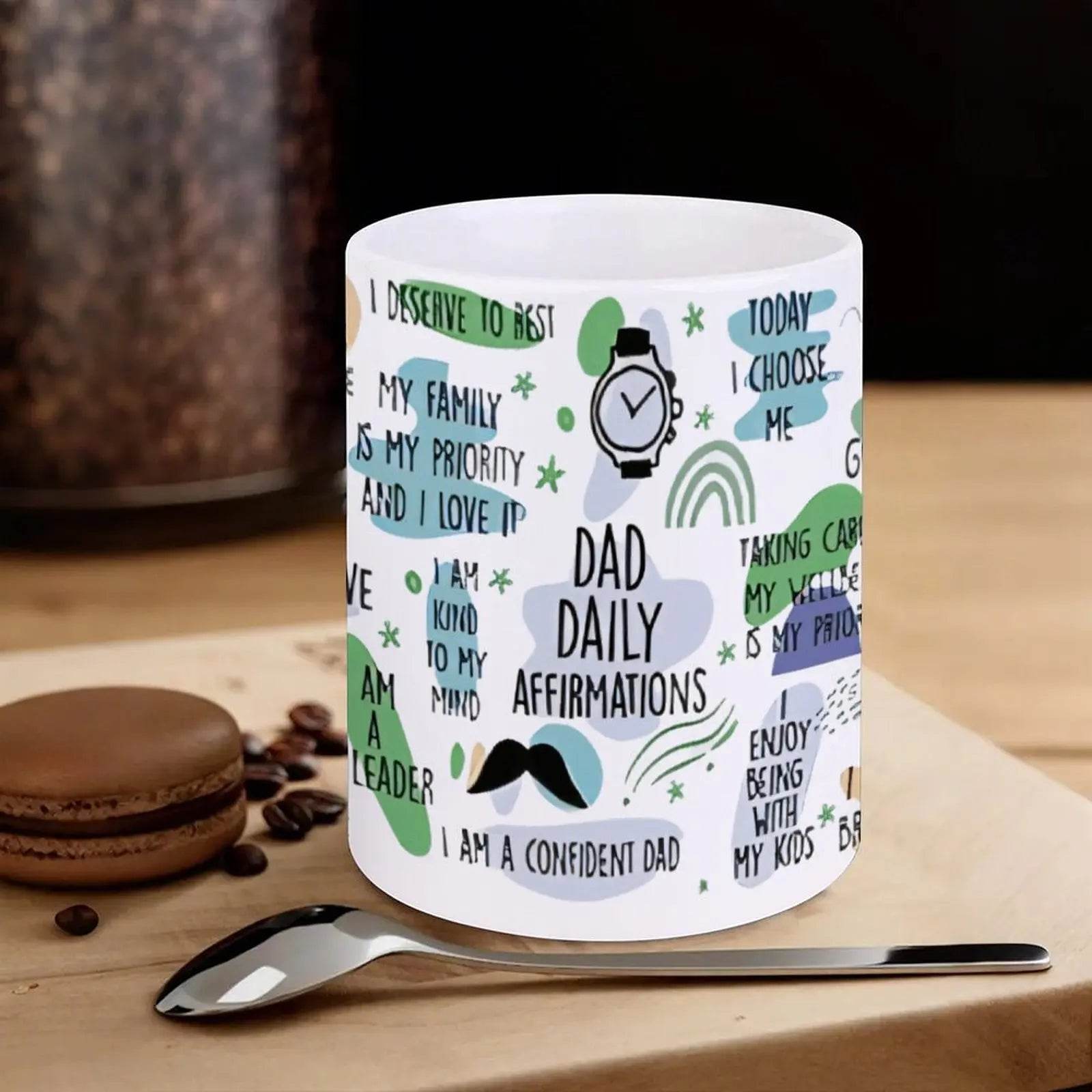 Dad Daily Affirmations Sticker Sheet Ceramic Coffee Mug Bible Verse Coffee Cups, 11oz Custom Mug - Loft&Timber