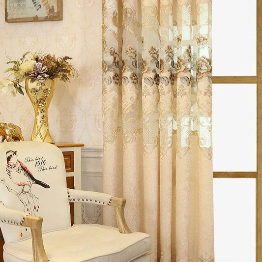2pcs European high-end embroidered curtain