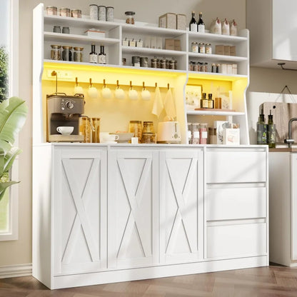 Buffet Sideboard Cabinet w/Power Outlets & LED Light; 58" W x63 H - Loft&Timber