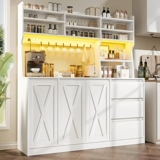 Buffet Sideboard Cabinet w/Power Outlets & LED Light; 58" W x63 H - Loft&Timber