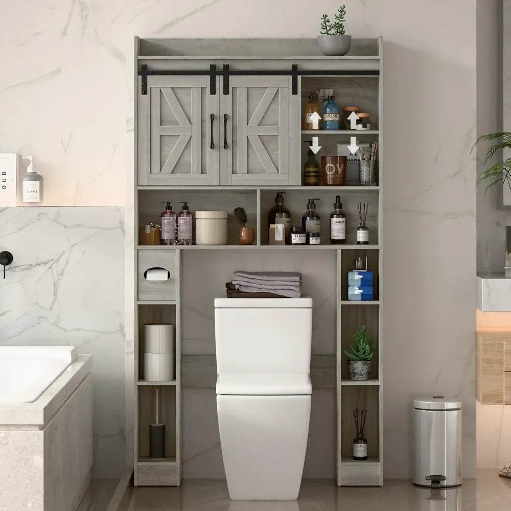 farmhouse storage cabinet over toilet with sliding doors, over the toilet storage cabinet, home space-saving toilet rack, for bathroom - Loft&Timber