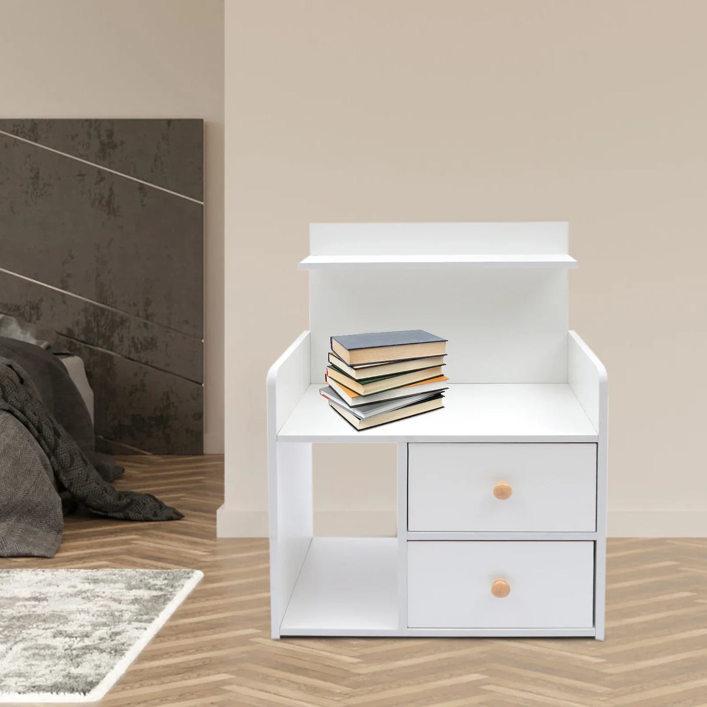 Bymaocar Warm White Nightstand with 2 Drawers, 16.9x10.2x23.6In Compact Bedside Table, Versatile Vanity Dresser for Living Room