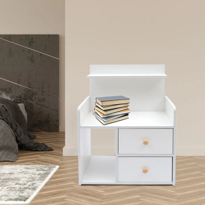 Bymaocar Warm White Nightstand with 2 Drawers, 16.9x10.2x23.6In Compact Bedside Table, Versatile Vanity Dresser for Living Room