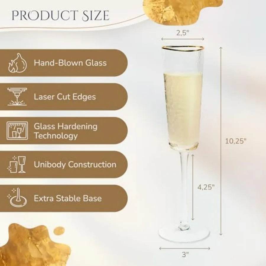 Gold Rimmed Champagne Flutes Set of 4 6oz Handblown - Loft&Timber