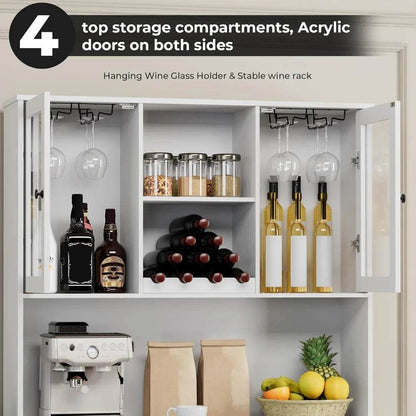 Tall Kitchen Pantry Storage Cabinet with Wine Rack - Loft&Timber