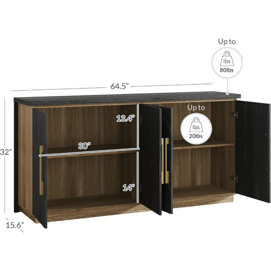 65" Buffet Sideboard Cabinet with Elegant Gold Trim - Loft&Timber