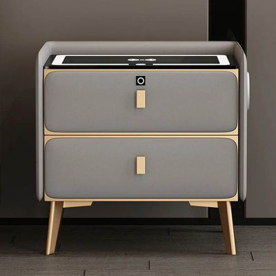 Modern Bluetooth Nightstand with LED Light, 2 Drawers, and Fingerprint Lock