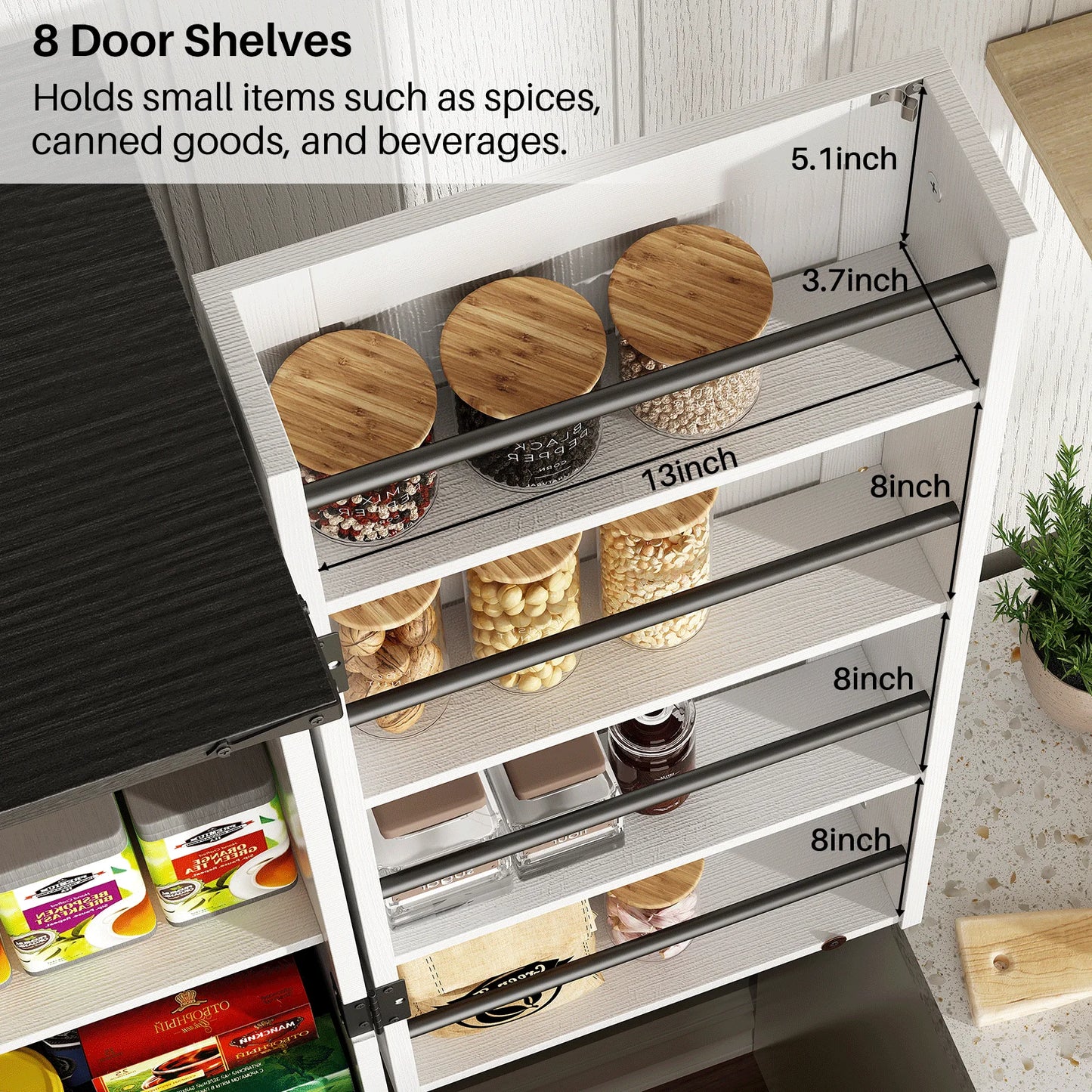 Redlife 72" Kitchen Pantry Storage Cabinet with 8 Shelves 4 Rattan Doors - Loft&Timber