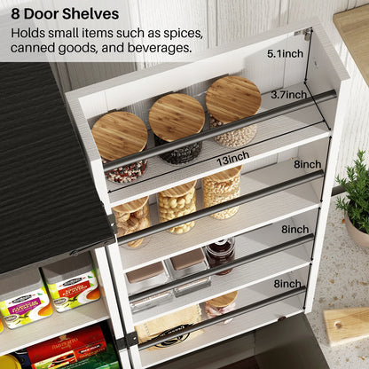 Redlife 72" Kitchen Pantry Storage Cabinet with 8 Shelves 4 Rattan Doors - Loft&Timber