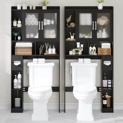 Freestanding toilet-top storage cabinet with adjustable shelves and anti-tip feature, arched design - Loft&Timber