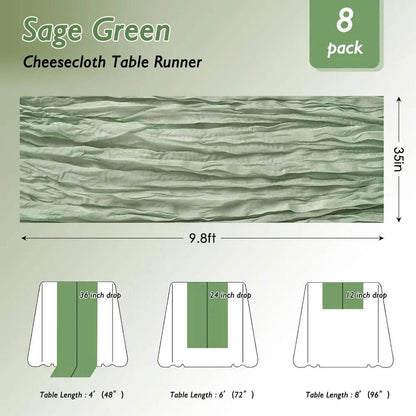 8 Pack Sage Green Cheesecloth Table Runners - Loft&Timber