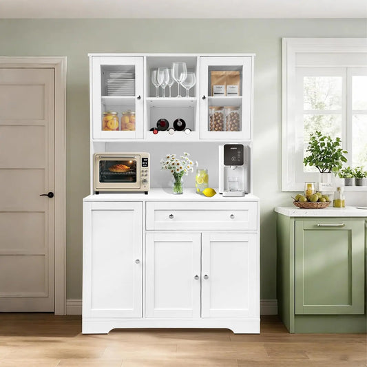 48" High Kitchen Pantry Storage Cabinet with Glass Doors and Shelves - Loft&Timber