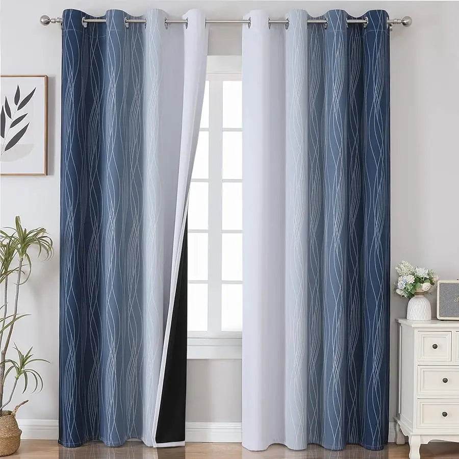 Blue and Grayish White Blackout Curtains 84 Inches Long - Loft&Timber