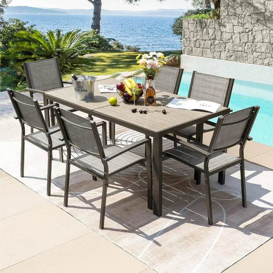Weather Resistant Table and 6 Stackable Textile Chairs - Loft&Timber