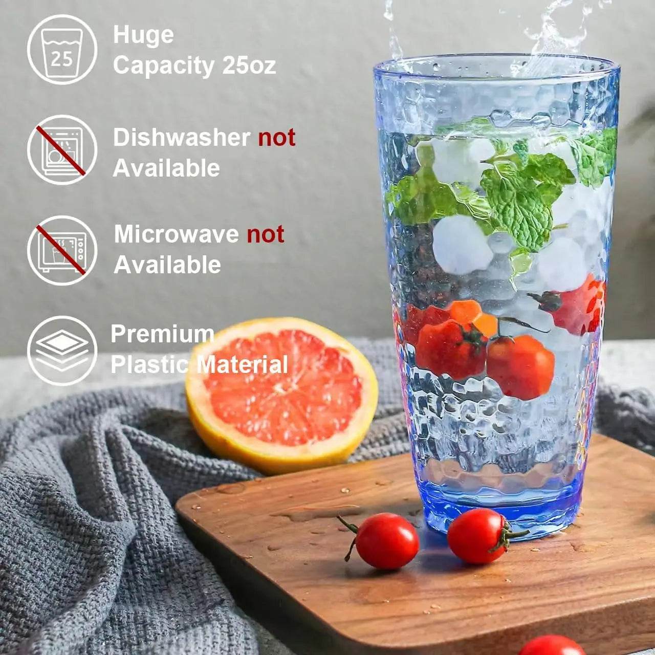 Plastic Unbreakable Tumblers, 25oz Highball Drinking Glasses Set of 6, Blue - Loft&Timber