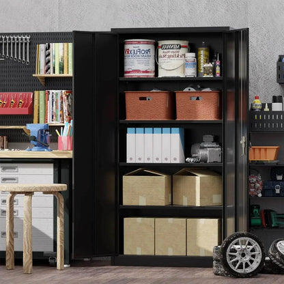 Garage Storage Cabinet with 2 Lockable Doors, 5 Adjustable Shelves - Loft&Timber