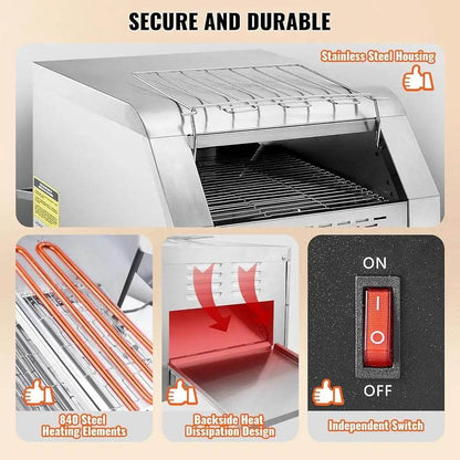 Commercial Conveyor Toaster 300 Slices Per Hour Heavy Duty Stainless Steel Toaster Oven