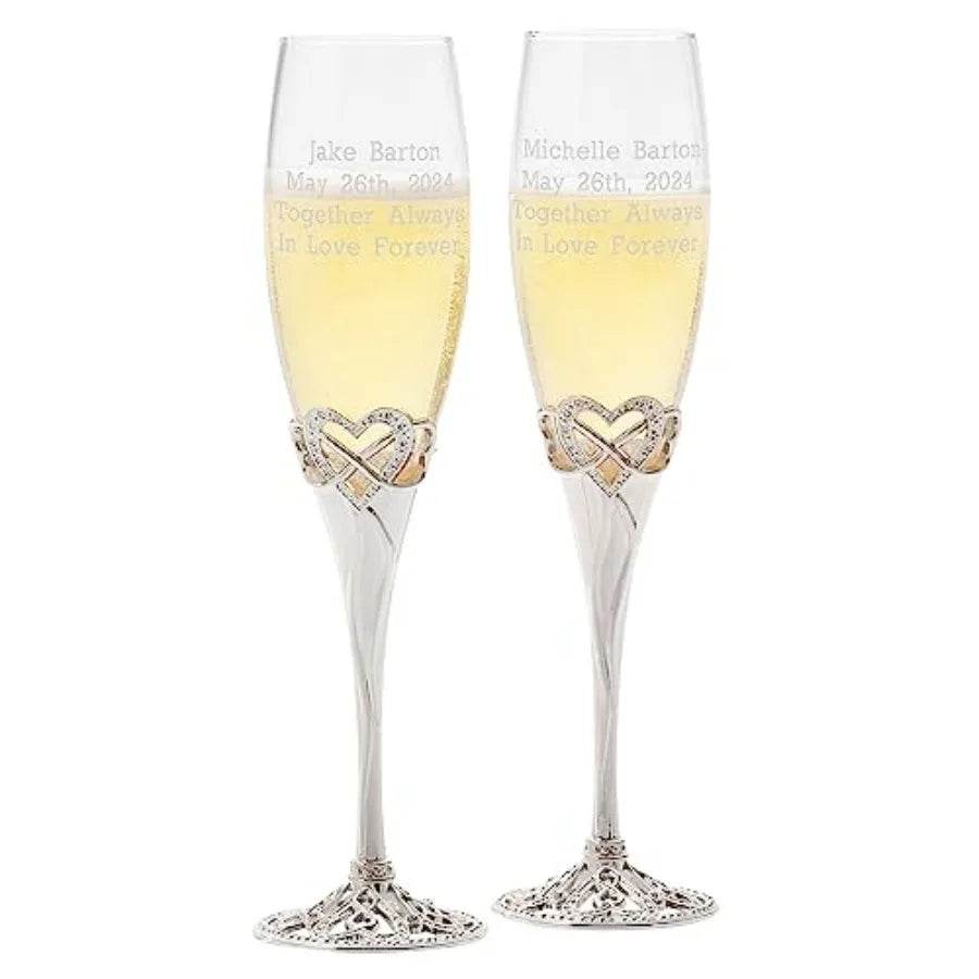 Personalized Infinity Heart Engraved Wedding Champagne Glass Flutes Set of 2 - Loft&Timber
