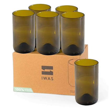 Upcycled Olive Drinking Glasses | 400 Ml | 13.53 Oz | Set Of 6 - Loft&Timber