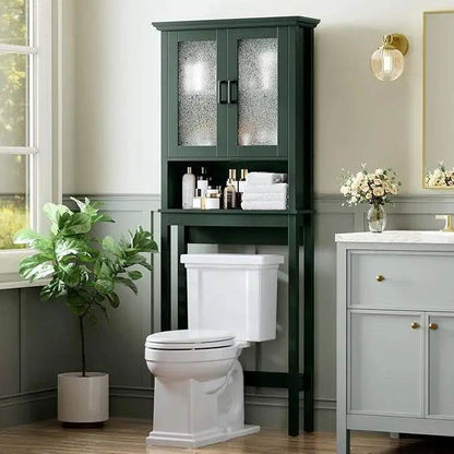 Over the toilet storage cabinet, over toilet storage with glass doors and adjustable shelf, thicken frame above the toilet - Loft&Timber