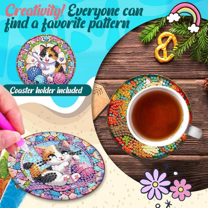 8Pcs Wooden Cats Diamond Painting Coasters - Loft&Timber