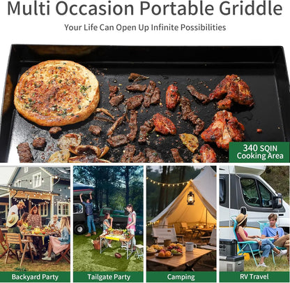 24" Gas Griddle Flat Top Grill – 3 Burner, 30,000 BTU Stainless Steel