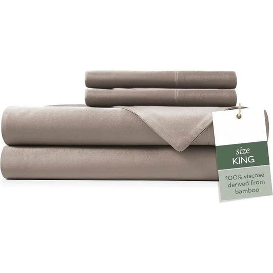 4 Piece Bed Sheet Set King Size, 100% Viscose Derived from Bamboo Sheets Set with 2 Pillowcases - Loft&Timber